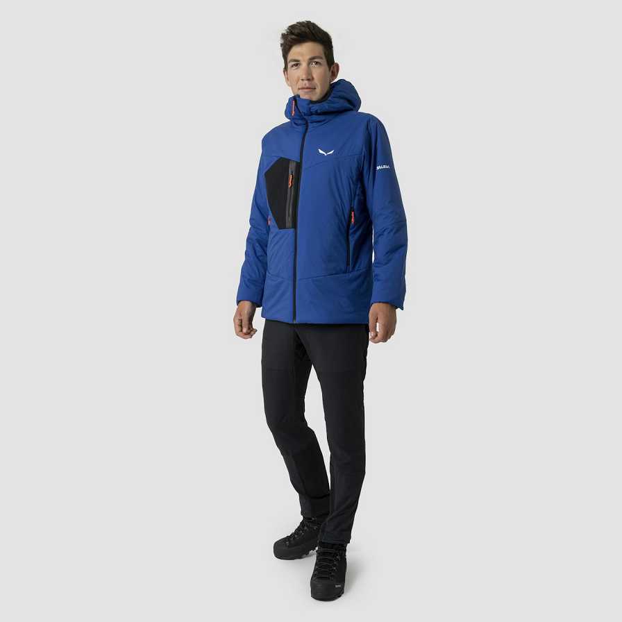 Men Salewa Ortles Twr Stretch Hooded Jackets Blue | S-0123759