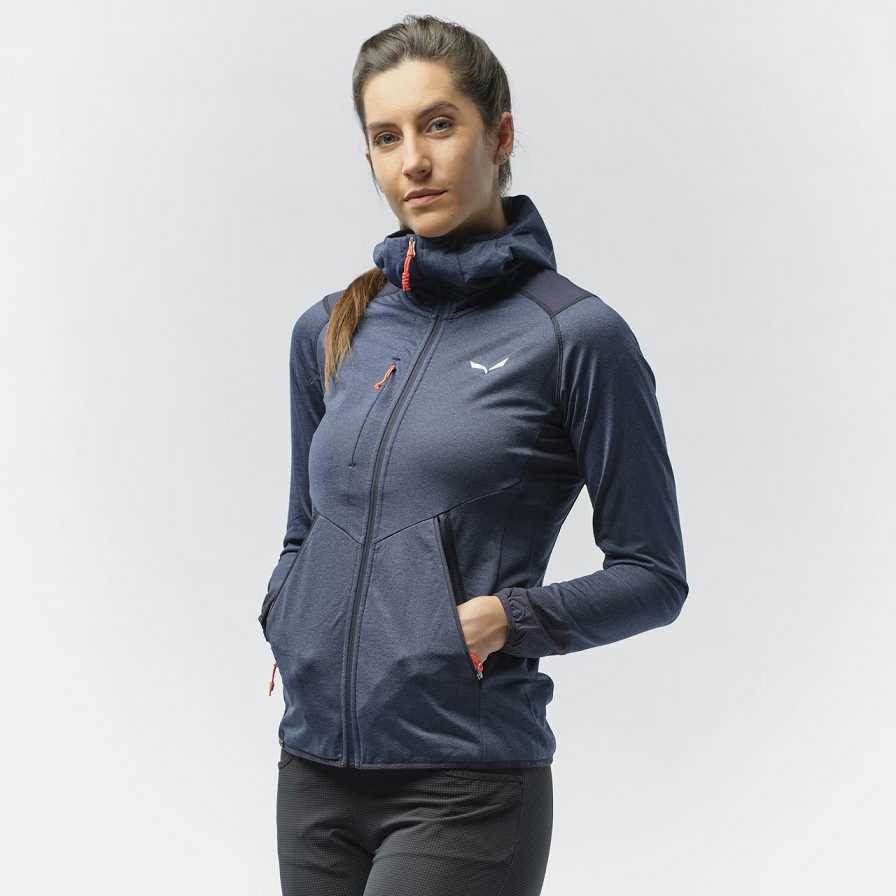 Women Salewa Agner Hybrid Pl/Dst Hooded Jackets Blue | S-8953726