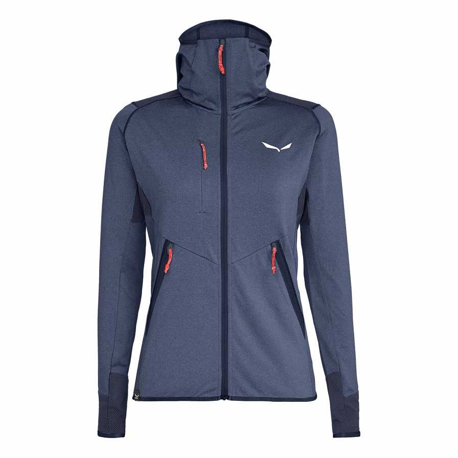 Women Salewa Agner Hybrid Pl/Dst Hooded Jackets Blue | S-8953726