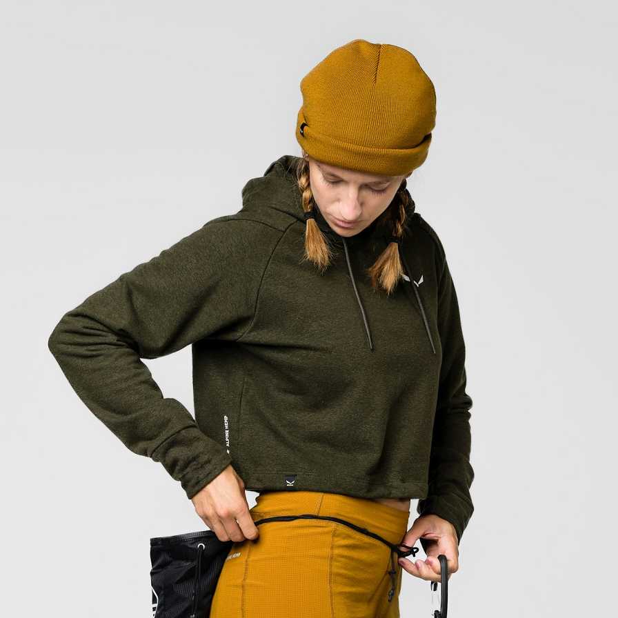 Women Salewa Lavaredo Hemp Crop Hoodie Green Dark Olive | S-5082619