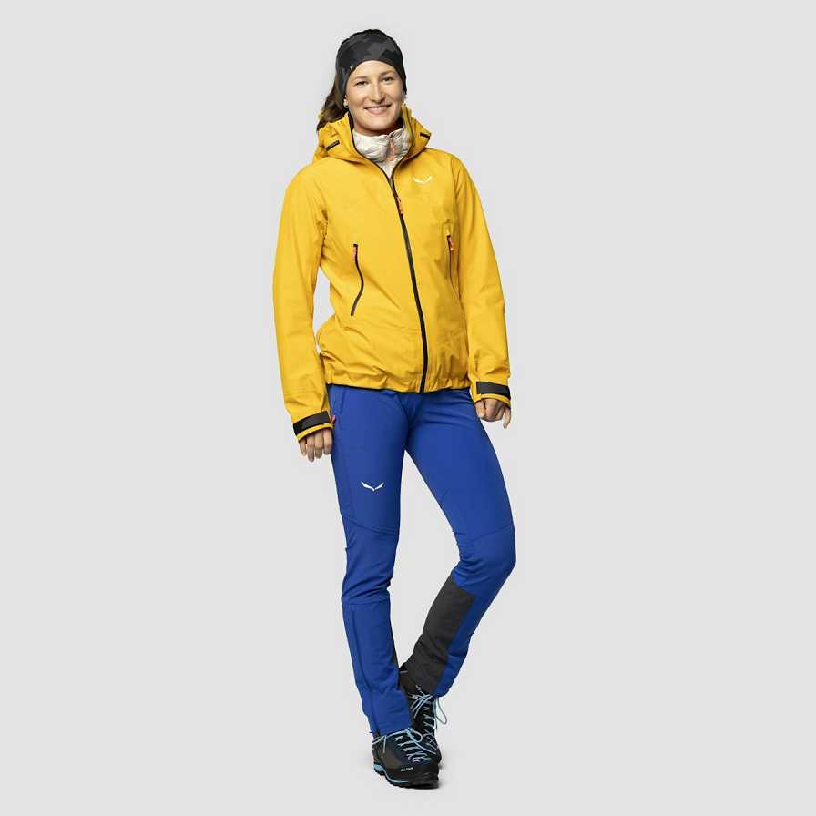 Women Salewa Ortles 3l Gtx Shell Jackets Yellow Gold | S-6078543