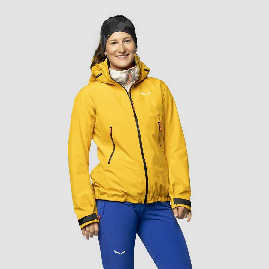 Women Salewa Ortles 3l Gtx Shell Jackets Yellow Gold | S-6078543