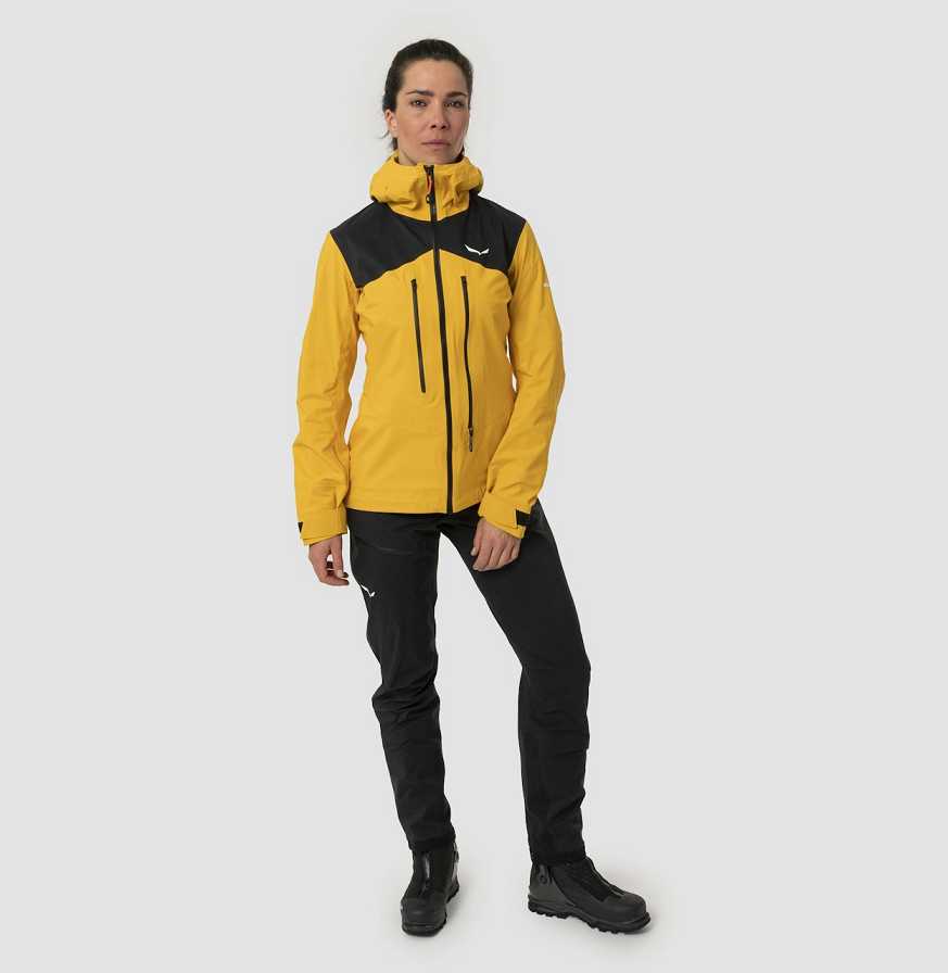 Women Salewa Ortles 3l Ptx Shell Jackets Yellow | S-8671952