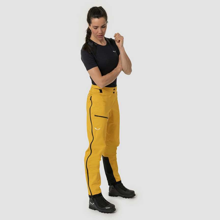 Women Salewa Ortles 3l Ptx Shell Pants Yellow | S-6358491